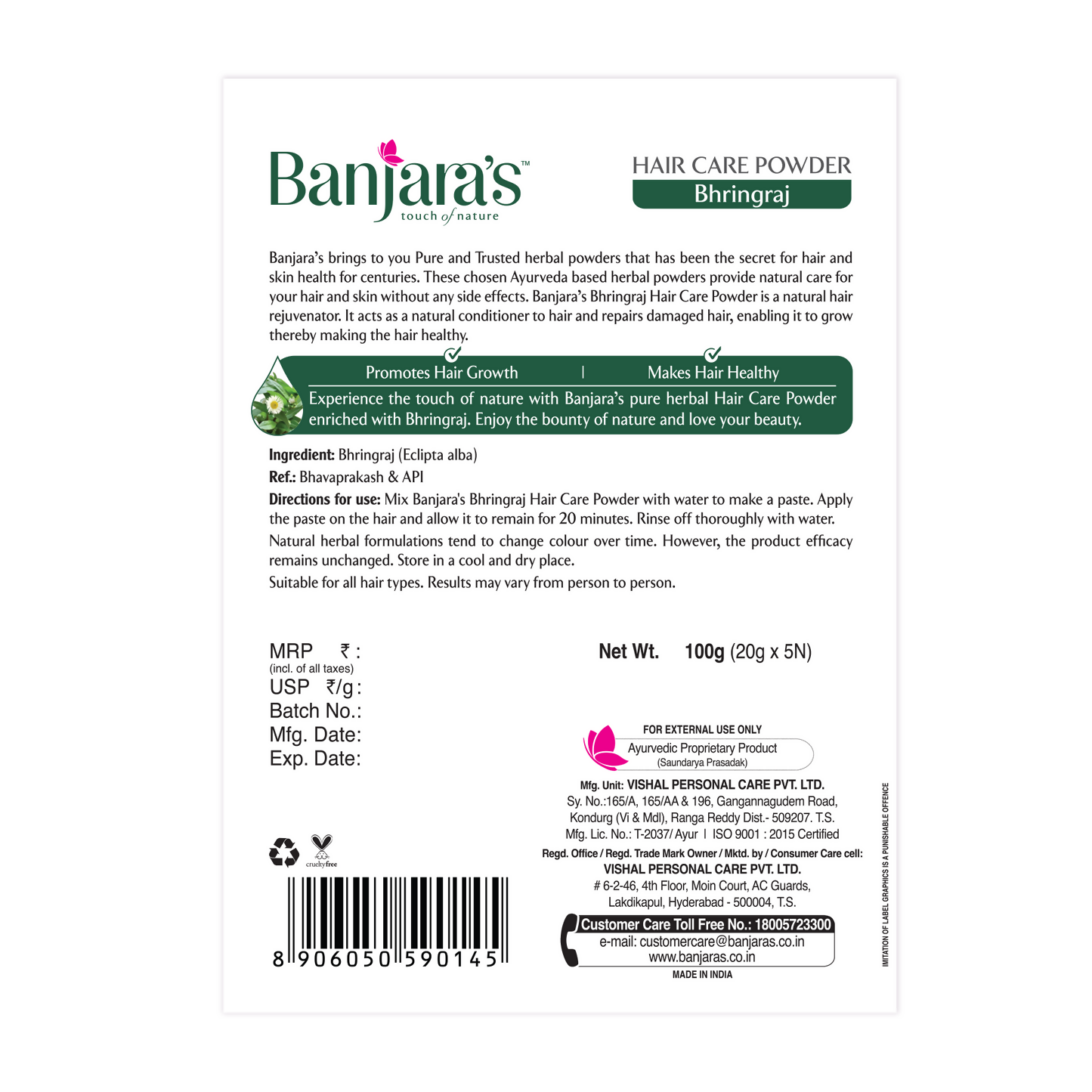Banjara's Bhringaraj Hair Care Powder - Distacart