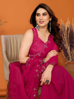 Thumbnail for Partywear Designer Pink Georgette Fancy Saree - Starwalk - Distacart