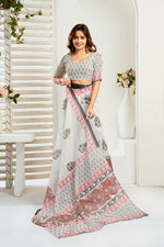 Thumbnail for Vastranavya Green Digital Printed Linen Ready To Wear Designer Saree with Unstitched Blouse - Distacart