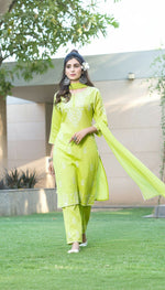 Thumbnail for BulBul Akshyani Green Rayon Kurta Set with Dupatta