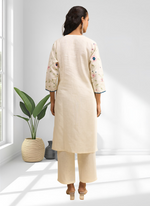 Thumbnail for Joban Fashion Cream Linen Embroidered Readymade Long Kurta With Pant - Distacart
