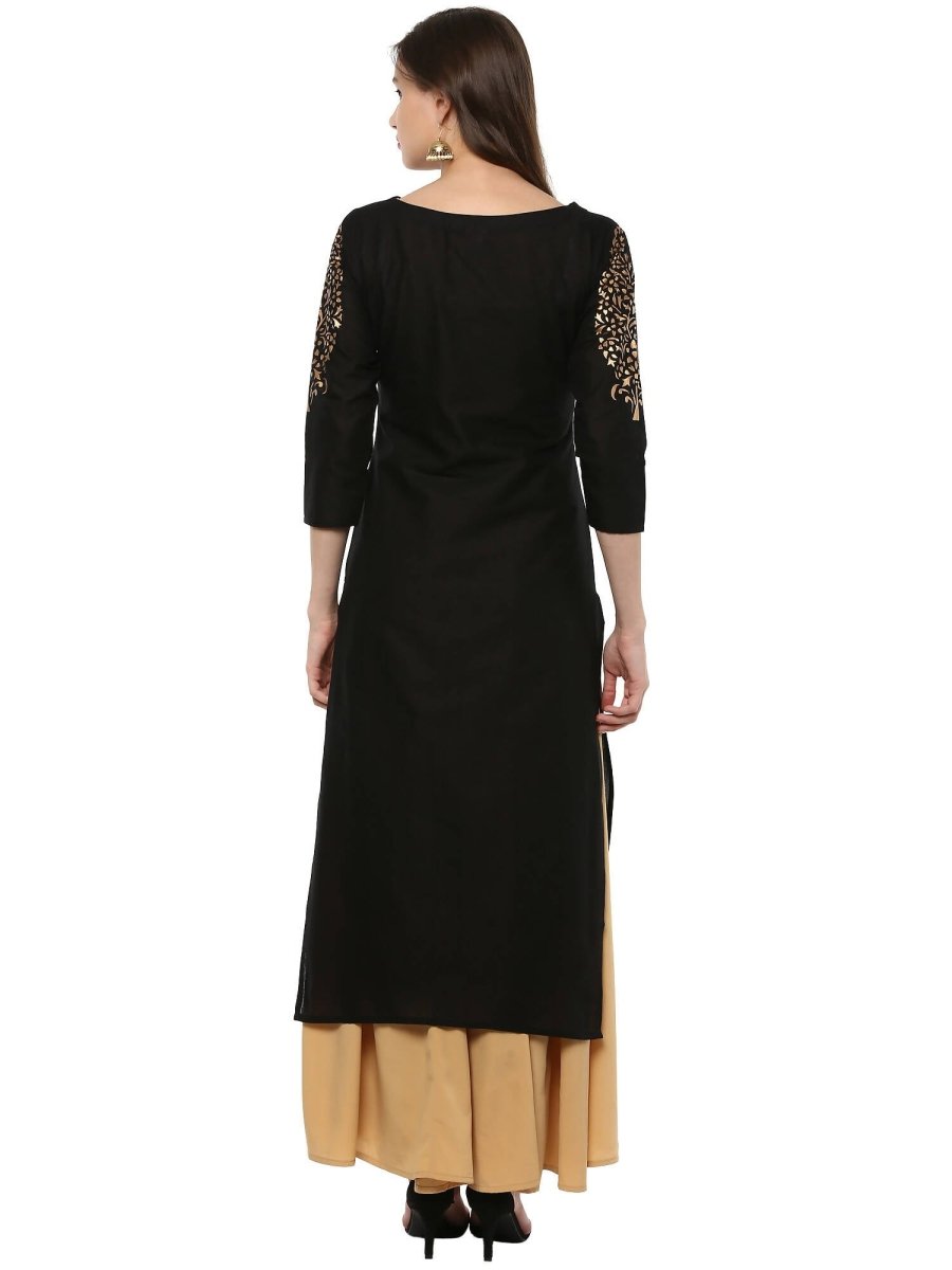 Ahalyaa Black Chanderi Gold Print Kurta - Distacart