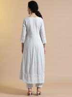 Thumbnail for Anouk Floral Embroidered Empire Thread Work Pure Cotton Kurta with Trouser & Dupatta