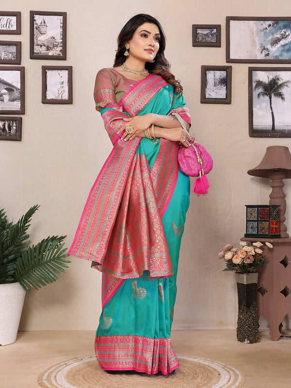 Joban Fashion Banarasi Turquoise Small Butti Soft Silk Saree