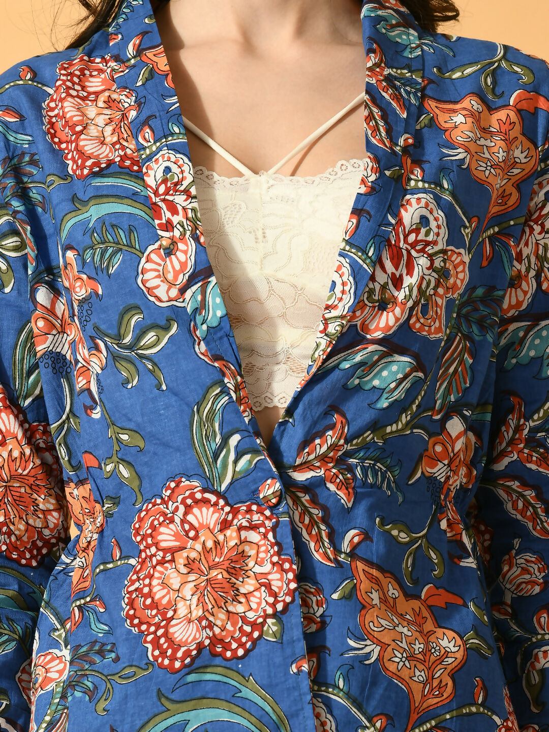 Myshka Women's Blue Printed Floral Jacket - Distacart