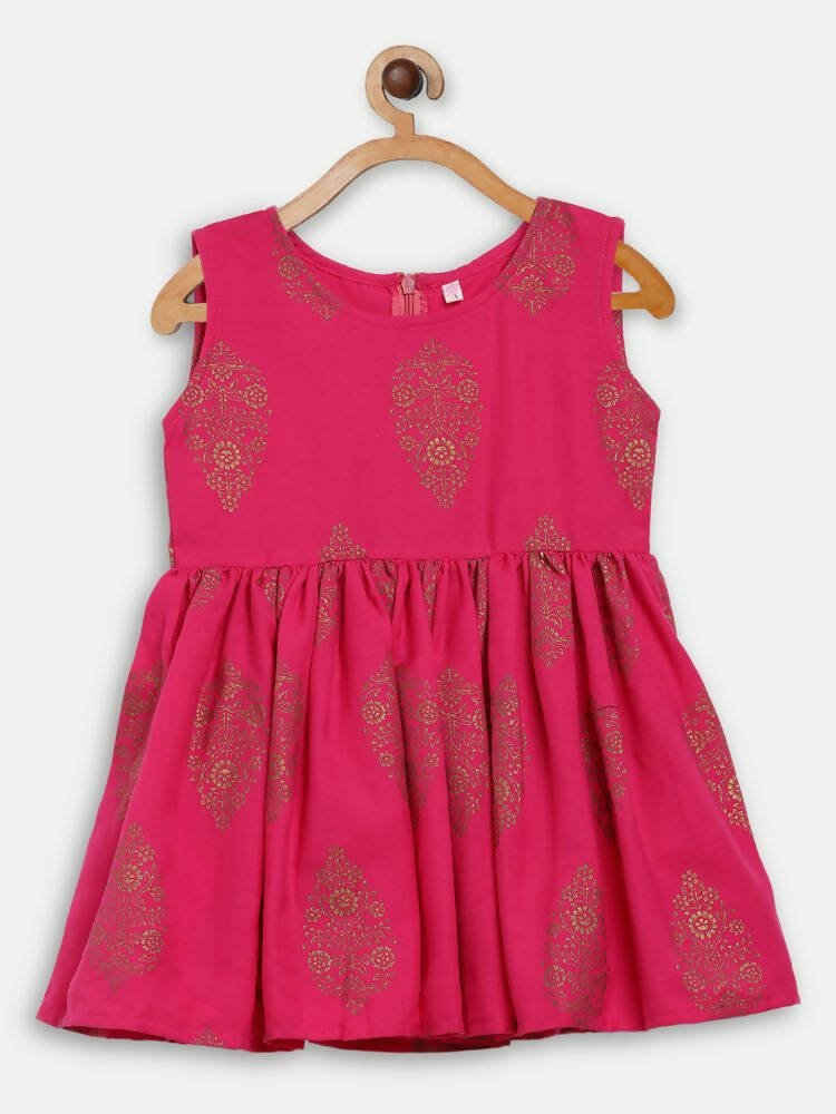 Ahalyaa Pink Rayon Printed Kids Kurta Sharara Set For Girls - Distacart