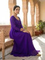 Thumbnail for Teeya Creation Womens New Fancy Fox Georgette Heavy Quality Fabricw With Handwork Purple Gown Set - Dista