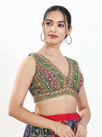 Thumbnail for Joban Fashion Green Multi Georgette Padded Blouse With V Neck Sleeveless - Distacart