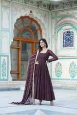 Thumbnail for Aastha Fashion Women's Brown Faux Georgette 5 Layer Frill Work Anarkali Dress with Dupatta - Distacart