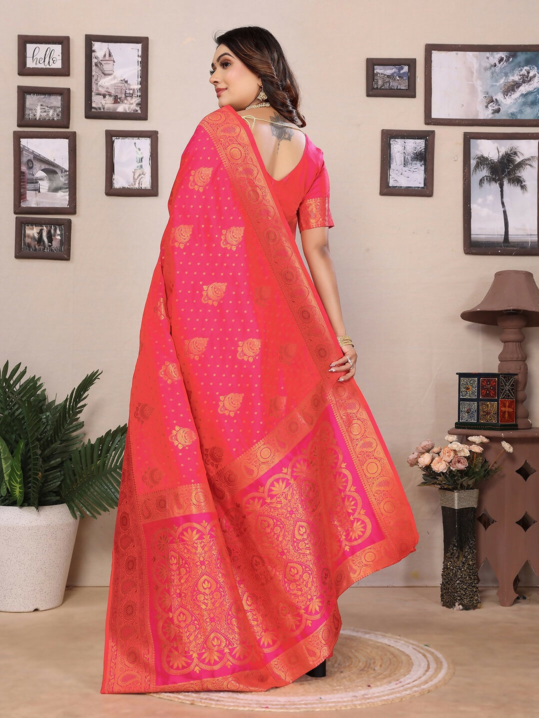 Joban Fashion Banarasi Pink Woven Soft Silk Saree