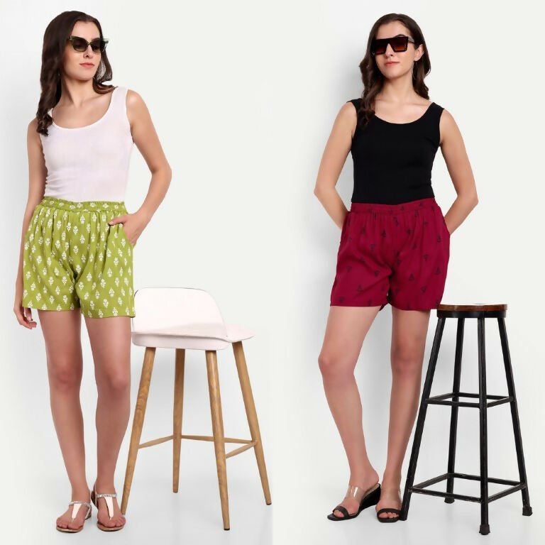 Alvano Beautiful Printed Maroon, Green Bermuda Shorts, Night Shorts, Regular Shorts, Boxer Shorts, Beach Shorts, Basic Shorts - Distacart