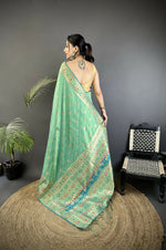 Thumbnail for Joban Fashion Sea Green Geometric Pattern Soft Silk Patola Saree - Distacart