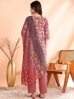 Thumbnail for Ode by House of Pataudi Printed Mirror Work Pure Cotton Kurta With Trousers & Dupatta - Distacart