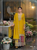 Thumbnail for Anaita Yellow Heavy Chinon Stitched Suit with Embroidery & Sequence Work - Distacart