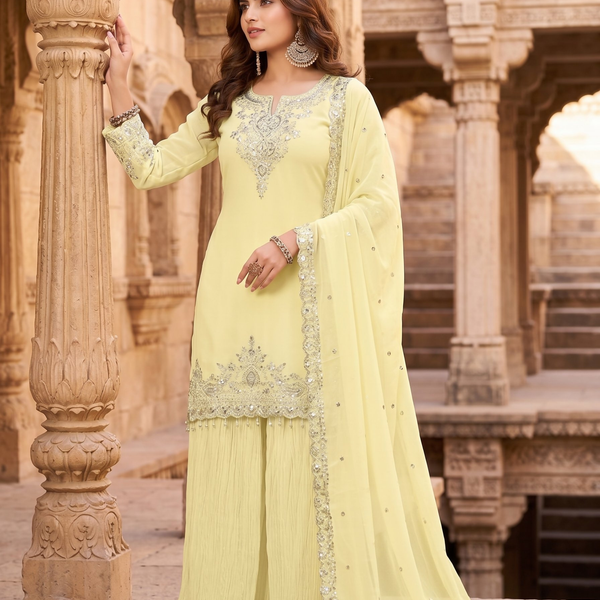 Teeya Creation Womens New Georgette Silk With Heavy Embroiedery With Sequence Work Kurta Set - Dista