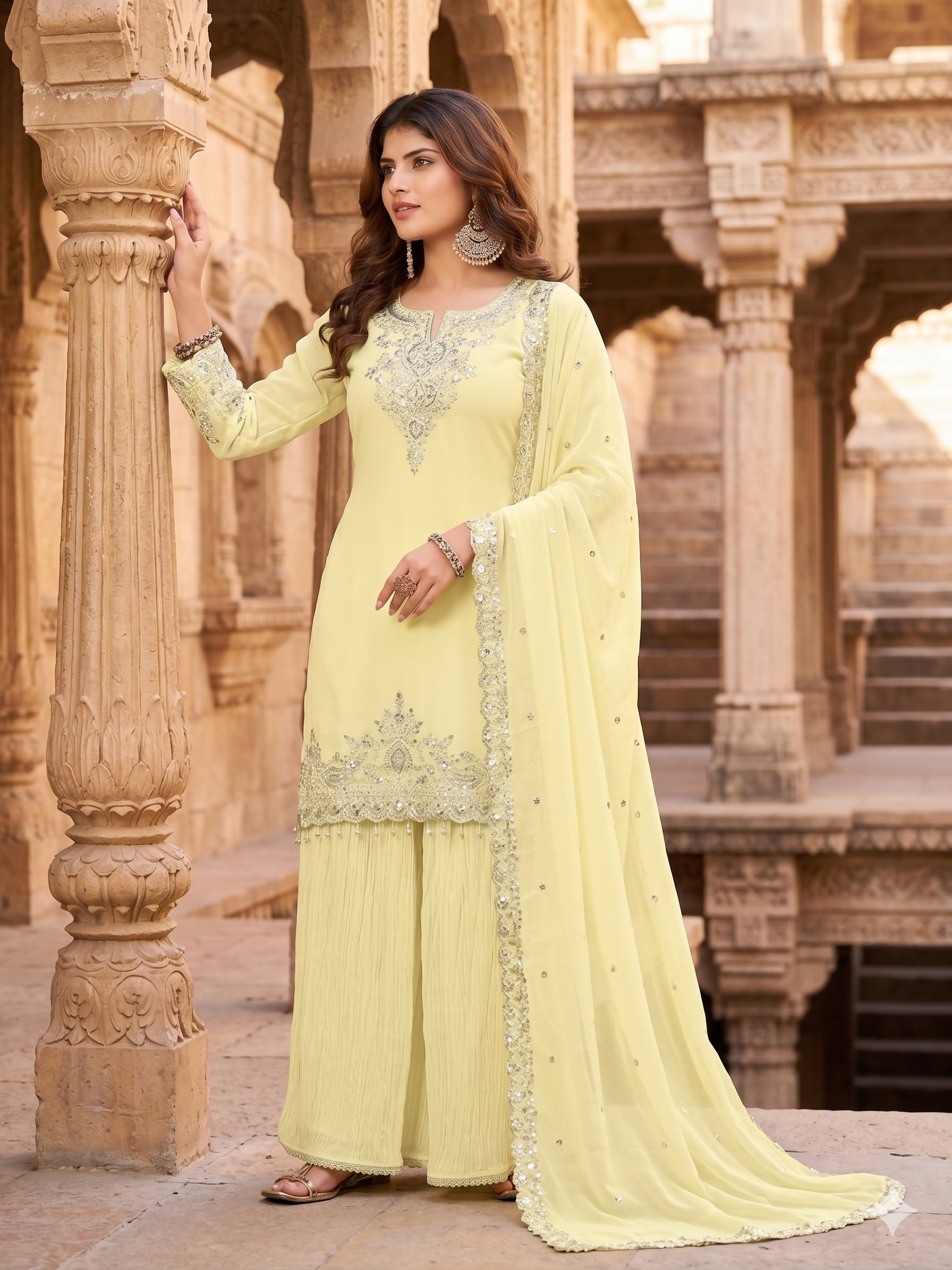 Teeya Creation Womens New Georgette Silk With Heavy Embroiedery With Sequence Work Kurta Set - Dista