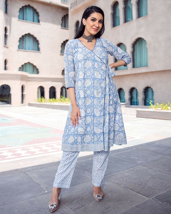 Jyoti Fashion Women's Sky Blue Pure Muslin Heavy Digital Printed Kurta Pant Set - Distacart