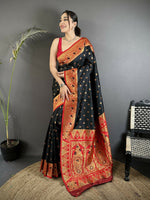 Thumbnail for Joban Fashion Black Intricate Motifs Soft Silk Banarasi Saree - Dista