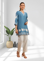 Thumbnail for Joban Fashion Teal Silk Embroidered Readymade Tunic - Distacart