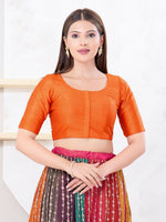 Thumbnail for Joban Fashion Orange Dupion Silk Elbow Sleeveless Front Open Blouse
