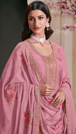 Thumbnail for Anaita Pink Embroidered Work Silk Stitched Anarkali Suit - Distacart