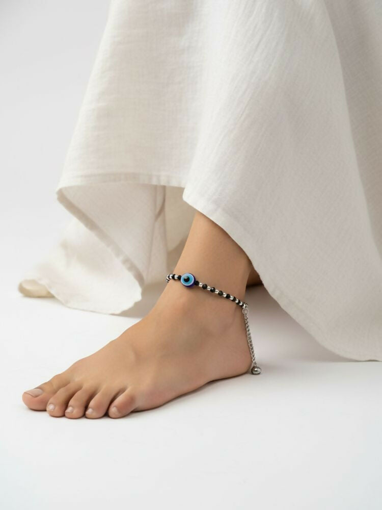 NVR Women Evil Eye Silver Plated Artificial Beads Anklet - Distacart