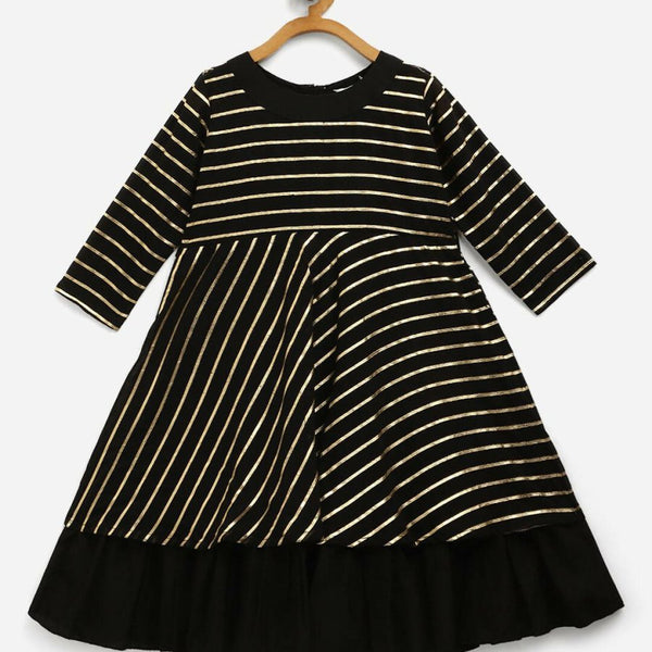 Ahalyaa Black Georgette Gold Print Kids Kurta For Girls - Distacart
