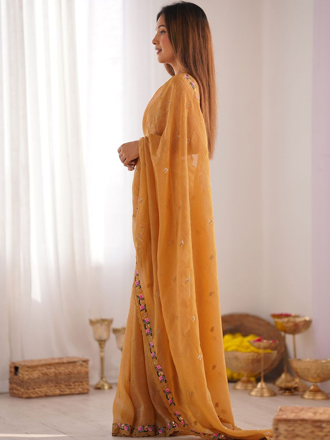 Mitera Embellished Sequinned Silk Blend Saree - Distacart