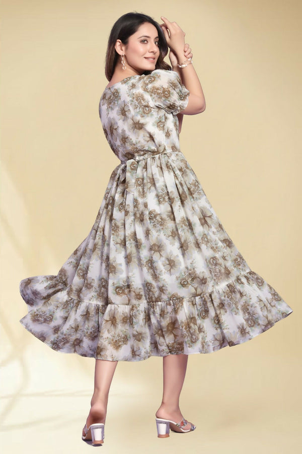 Preksha Creation New Georgette Floral Print Women Cream Long Gown - Distacart