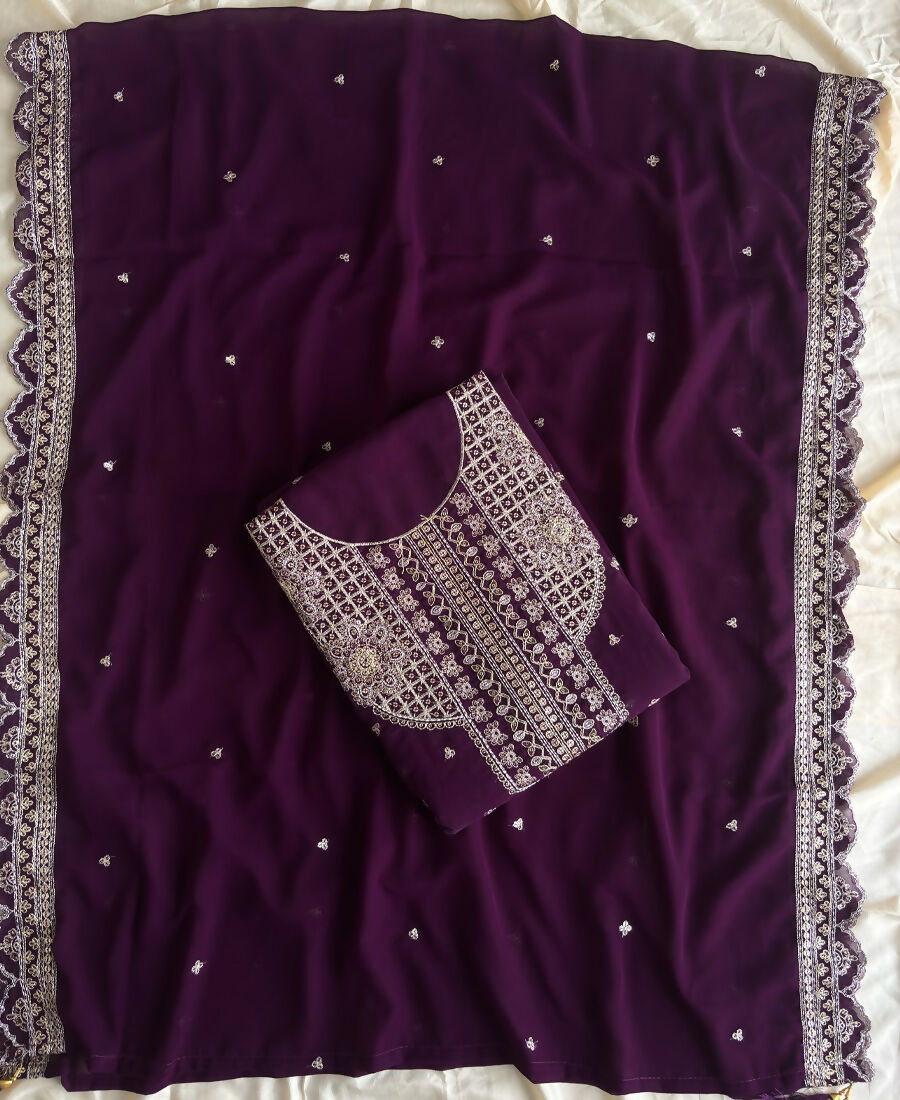 KC New Georgette Short Salwar Kameez Pakistani Style Purple - Dista