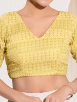 Thumbnail for Joban Fashion Yellow Crochet Padded Blouse With V Neck Elbow Sleeves - Distacart