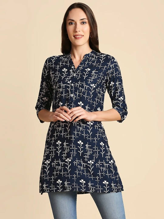 Anubhutee Navy & White Printed Straight Kurti - Distacart