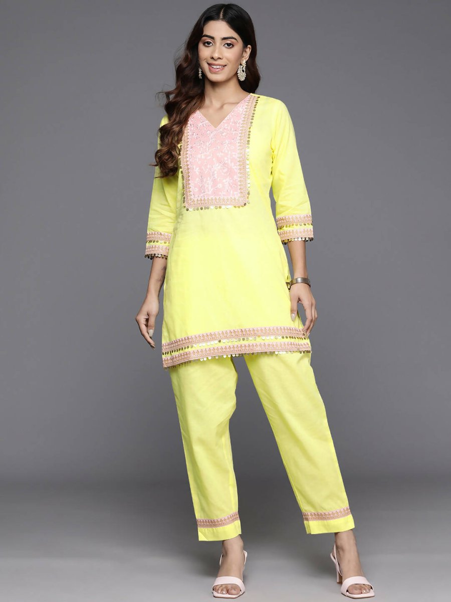 Ahalyaa Women's Traditional Wear Co-ods - Yellow - Distacart