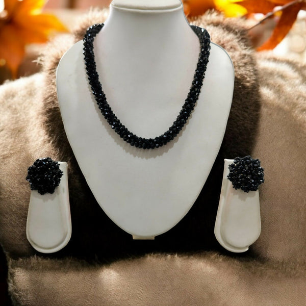 Inhanns Noor-E-Jalwa – Handmade Crystal Bead Necklace / Necklace With Earrings -Adjustable - Black - Distacart