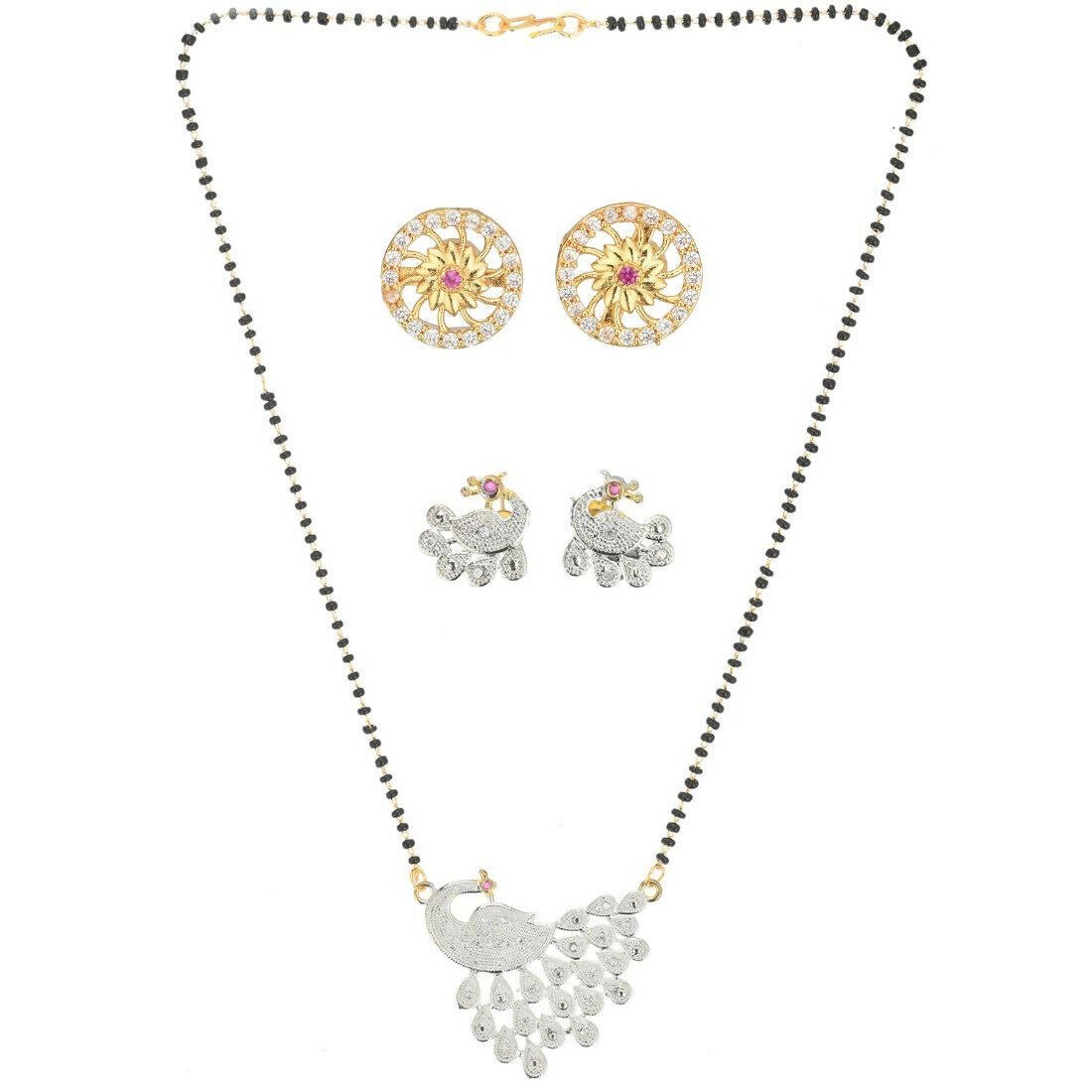 AanyaCentric Gold Plated Mangalsutra with Pendant, 2 Pair Earrings - Distacart