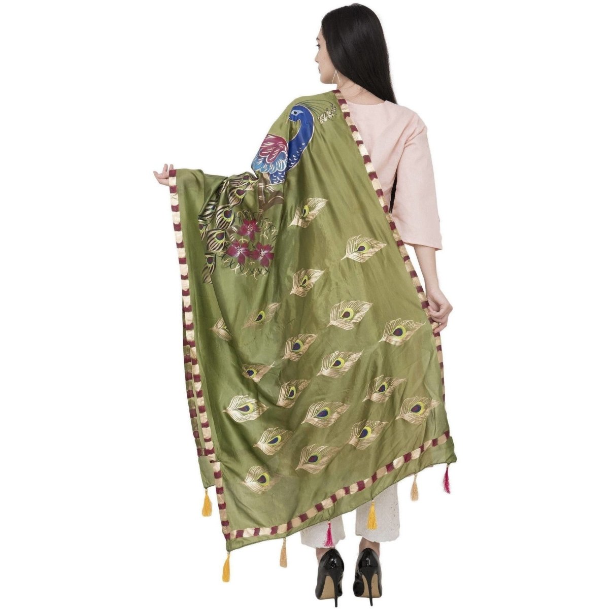 A R Silk Silk Peacock Multi Fancy Dupatta Color Mehendi Green Dupatta or Chunni
