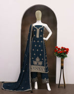 Thumbnail for Anaita Teal Green Chinon Silk Stitched Suit with Embroidery & Sequence Work - Distacart