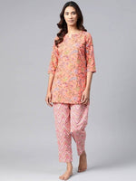 Thumbnail for Anubhutee Coral Pink & Yellow Pure Cotton Printed Night suit - Distacart