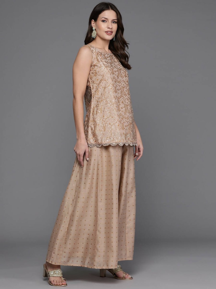 Ahalyaa Women Floral Printed Top with Palazzos - Tan Color - Distacart