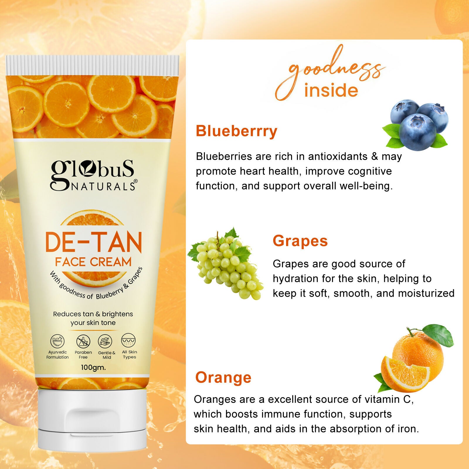 Globus Naturals De Tan Face Cream, Suitable For All Skin Types - Distacart