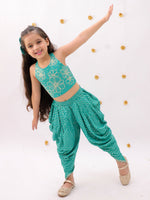 Thumbnail for Lil Drama Khilkhilahat Green Crop Top and Dhoti SeT For Girls