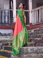 Thumbnail for Shree Shyam Fashion Peach Soft Silk Saree - Distacart