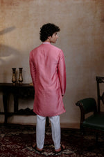 Thumbnail for Falling Raw Silk Pink Prism Motif Kurta Set By Hilo Design