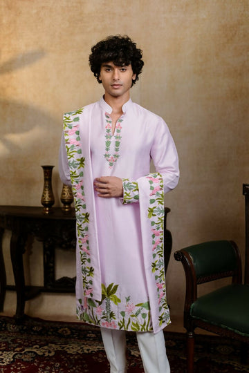 Falling Raw Silk Lavinder Taruni Hamsa Kurta Set By Hilo Design - Distacart