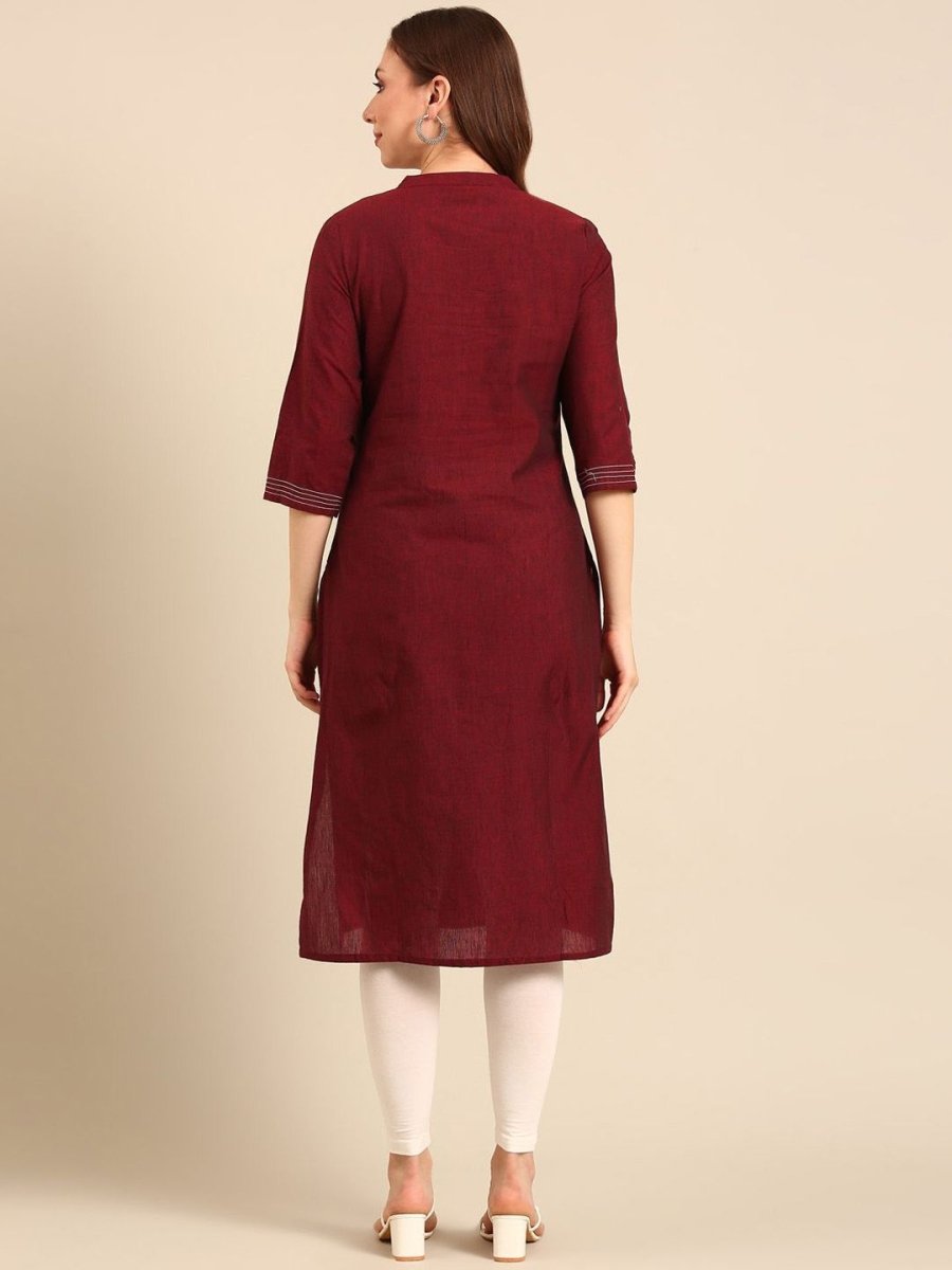 Anouk Notched Neck Thread Work Pure Cotton Straight Kurta