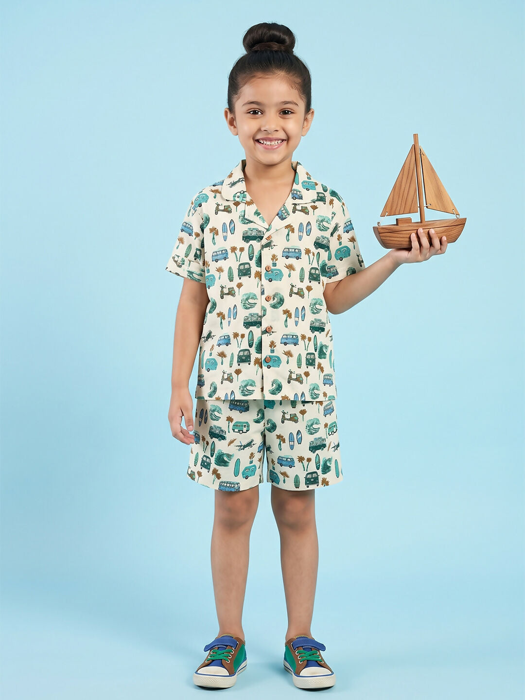 Breathables Woven Cotton Half Sleeves Beach Inspired Shirt & Shorts White - Dista