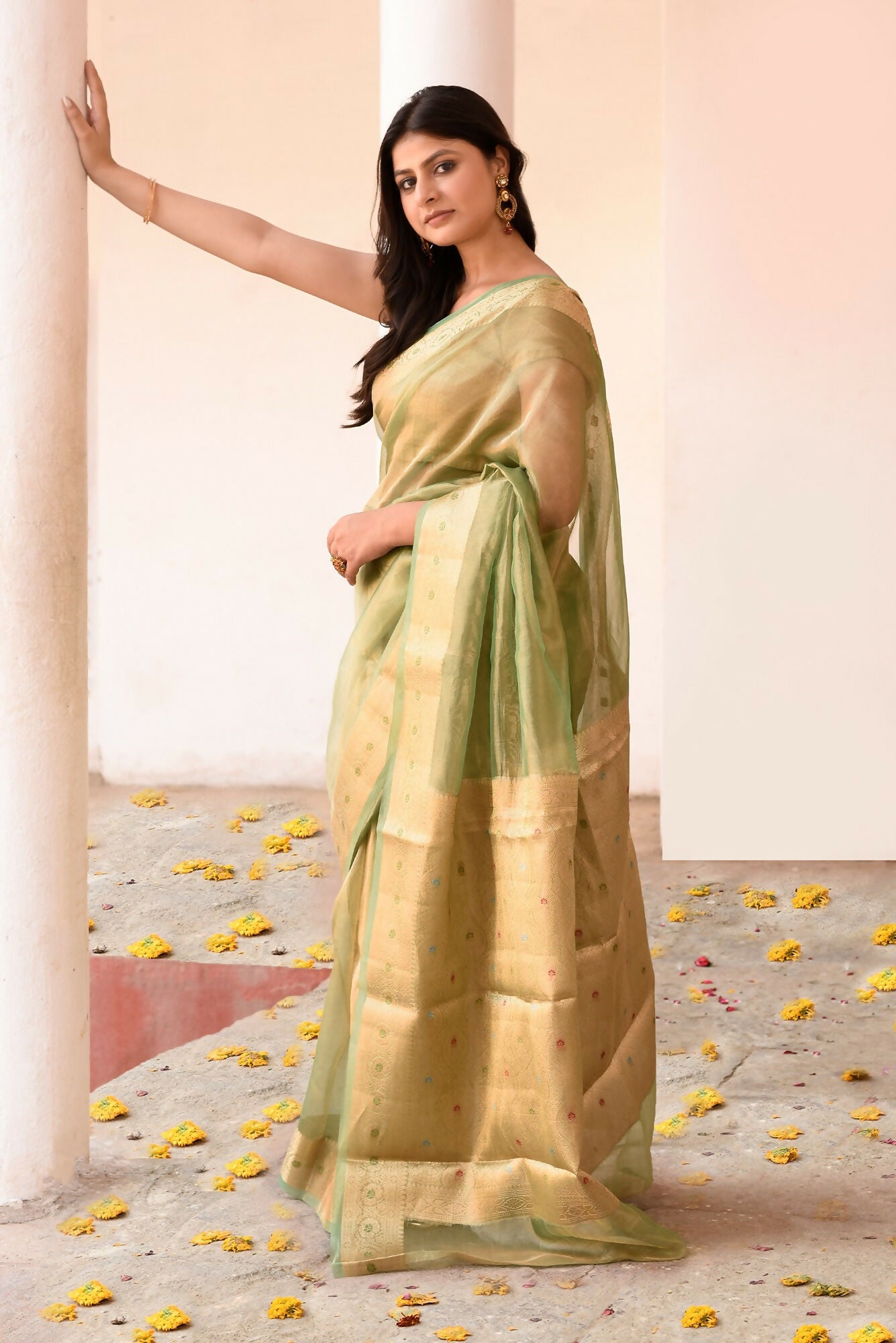 Joban Fashion Green Pure Banarasi Tissue Saree