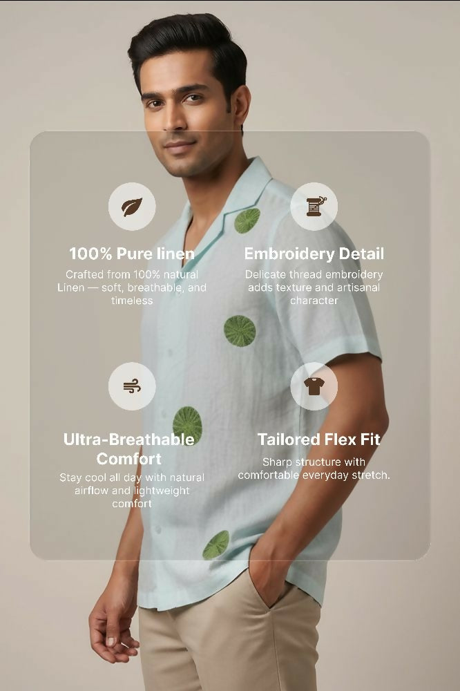 Celeste — Blue Embroidered Linen Shirt by Hilo Design - Dista