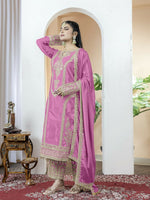 Thumbnail for Teeya Creation Baby Pink Color Chinnon Silk Embroidery Work Fully Stitched Salwar Suit