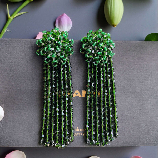 Inhanns Handmade Crystal Waterfall Earrings - Long - Dark Green Big - Distacart